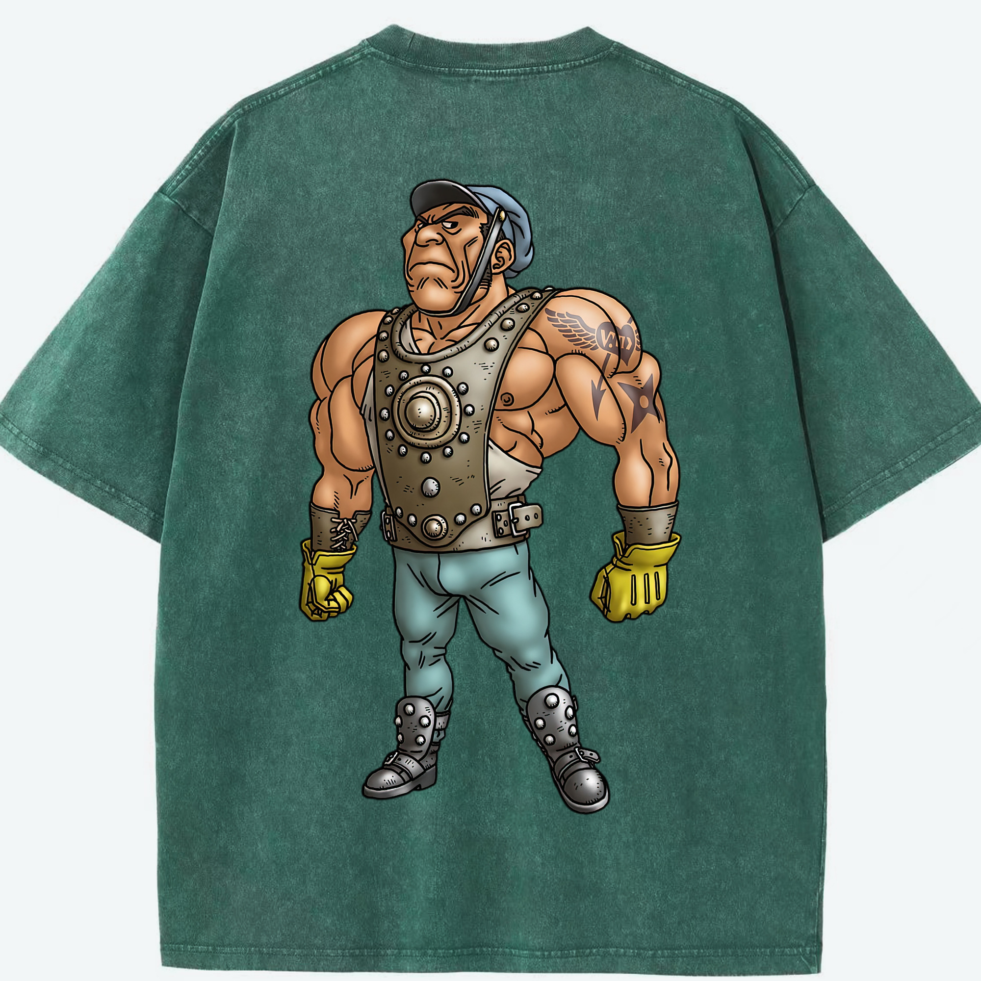 （画像用） ドラゴンクエスト Doragon Kuesuto Dragon Quest 綿100% ヴィンテージ風 半袖Tシャツ（背面プリント）